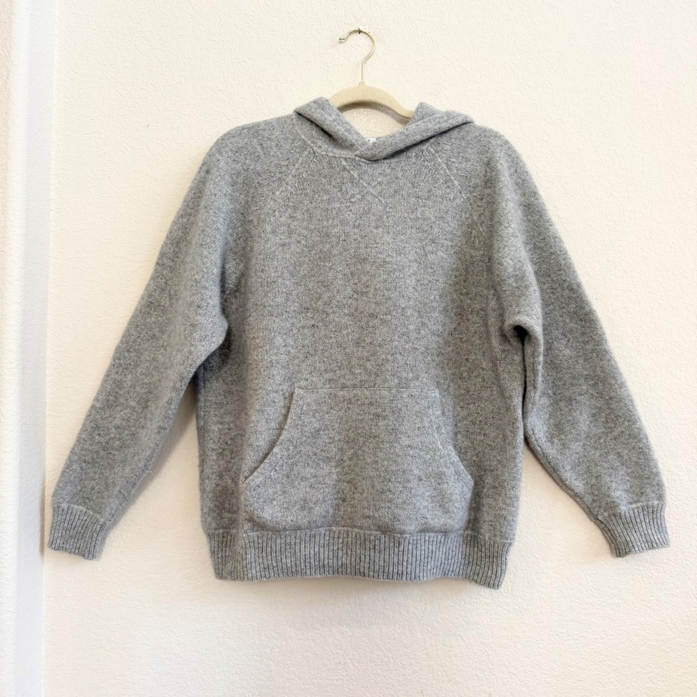 Aritzia TNA Womens Wool Blend Knit Hoodie Heather Grey Raglan Sleeve Small
